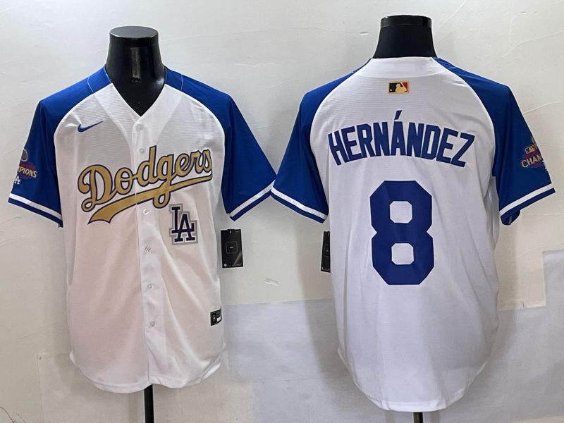 Men Los Angeles Dodgers #8 Hernandez White Blue Champion gold character Nike 2025 MLB Jersey style 50410->los angeles dodgers->MLB Jersey